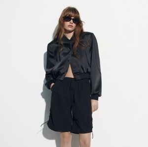 Zara Satin Crop Bomber Jacket